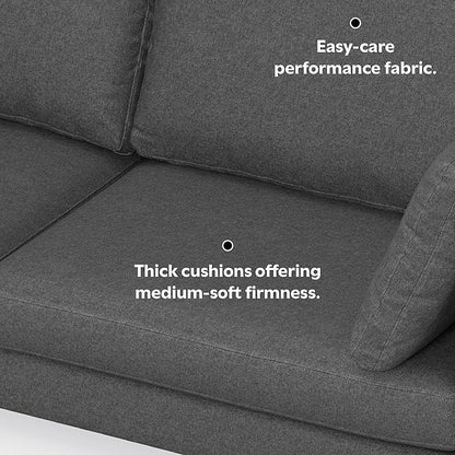 SIMPLIHOME Ava Corner Sectional Sofa in 100% Recycled Polyester Tightly Woven Performance Fabric, Pebble Grey, 102-inches Wide, Handcrafted Mid-Century Modern Style L-Shaped Couch for Living Room