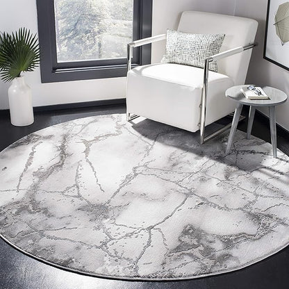 SAFAVIEH Craft Collection Area Rug - 6'7" Round, Grey & Silver, Modern Abstract Design, Non-Shedding & Easy Care, Ideal for High Traffic Areas in Living Room, Bedroom (CFT877G)