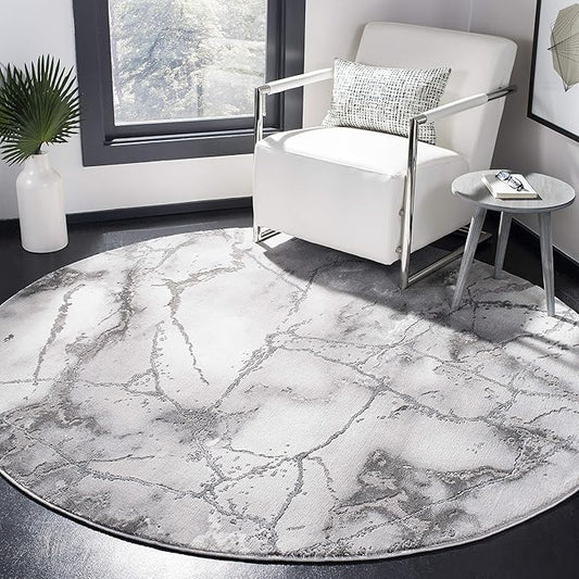 SAFAVIEH Craft Collection Area Rug - 6'7" Round, Grey & Silver, Modern Abstract Design, Non-Shedding & Easy Care, Ideal for High Traffic Areas in Living Room, Bedroom (CFT877G)