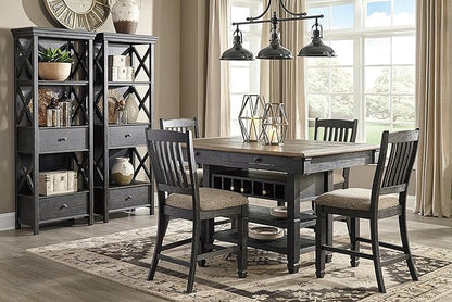 Signature Design by Ashley Tyler Creek Casual Farmhouse 75" Display Cabinet or Bookcase with Drawers and Shelf, Open Lattice Sides, Wood, Gray Black Finish