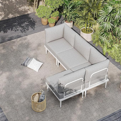 Sundale Outdoor 4 Pieces Metal Patio Furniture Set, Outdoor Sectional Sofa w/6 Inch Olefin Cushion, Modern Outdoor Conversation Sets