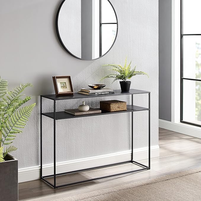 Crosley Furniture Braxton Sofa Console Table with Storage Shelf for Hall, Entryway, or Living Room, Matte Black