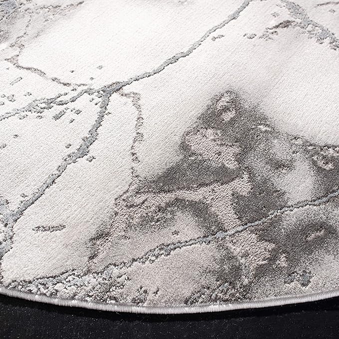 SAFAVIEH Craft Collection Area Rug - 8' Round, Grey & Silver, Modern Abstract Design, Non-Shedding & Easy Care, Ideal for High Traffic Areas in Living Room, Bedroom (CFT877G)