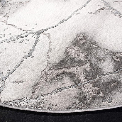 SAFAVIEH Craft Collection Area Rug - 8' Round, Grey & Silver, Modern Abstract Design, Non-Shedding & Easy Care, Ideal for High Traffic Areas in Living Room, Bedroom (CFT877G)
