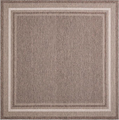 Unique Loom Outdoor Border Collection Area Rug - Soft Border (10' Square Brown/Ivory)