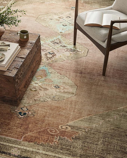 Loloi Magnolia Home by Joanna Gaines Sinclair Collection SIN-06 Clay/Tobacco 3'-6" x 5'-6", .25" Pile Height, Machine Washable, Accent Rug