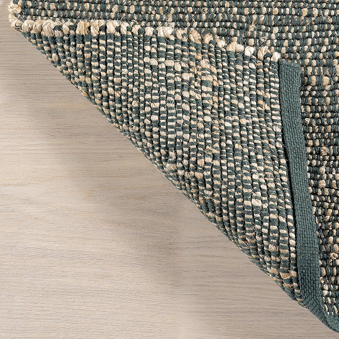 nuLOOM 6x9 Elfriede Jute & Cotton Hand Woven Area Rug, Green, Solid Rustic Farmhouse Style, Weaved Design, Natural Fiber, for Bedroom, Living Room, Dining Room, Hallway, Office, Entryway