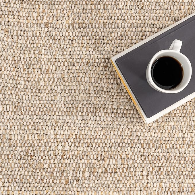 nuLOOM 2'6" x 4' Elfriede Jute & Cotton Hand Woven Area Rug, Natural, Solid Rustic Farmhouse Style, Weaved Design, Natural Fiber, For Bedroom, Living Room, Dining Room, Hallway, Office, Entryway