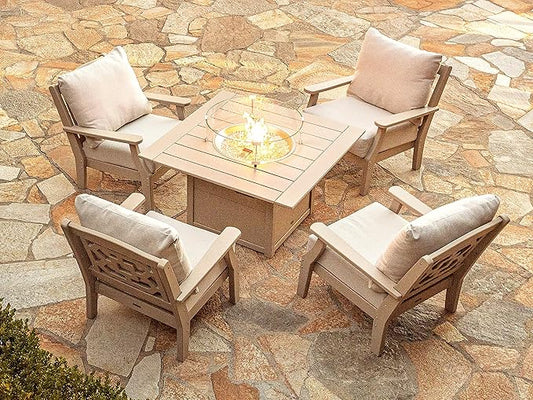 Martha Stewart by POLYWOOD Chinoiserie Outdoor Deep Seating Chair with Cushion, Slate Grey/Natural Linen, Durable and Comfortable HDPE All-Weather Patio Furniture for Deck, Backyard, Made in The USA