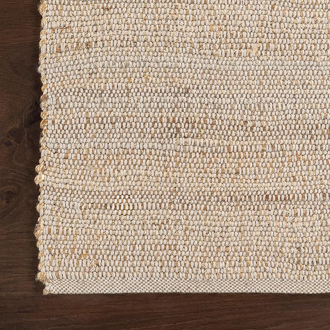 nuLOOM 8 Round Elfriede Jute & Cotton Hand Woven Area Rug, Natural, Solid Rustic Farmhouse Style, Weaved Design, Natural Fiber, For Bedroom, Living Room, Dining Room, Hallway, Office, Entryway