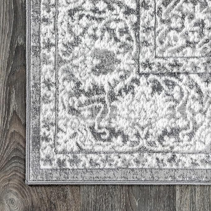JONATHAN Y Modern Vintage Medallion Light Gray 5' Round Indoor Area Rug, Country, Floral, Easy-Cleaning for Living Room, Bedroom, Kitchen, Pet Friendly, Non-Shedding (MDP100A-5R)