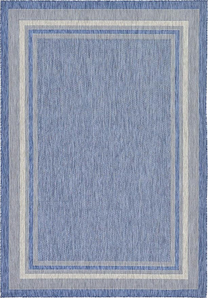 Unique Loom Outdoor Border Collection Area Rug - Soft Border (7' 1" x 10' Rectangle, Blue/ Ivory)