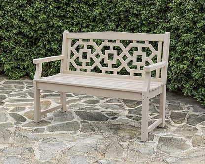 Martha Stewart Chinoiserie Garden Bench Green - 2-Person Outdoor Patio Bench - HDPE Dock Seating - Classic Decorative Backyard Furniture - 47.5" Wide Garden Seat for Porch, Deck & Lawn