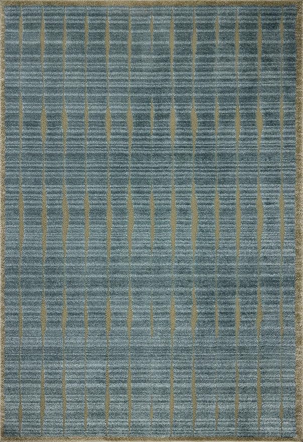Loloi Chris Loves Julia Calvin Collection CLV-02 Ocean/Olive 2'-3" x 3'-10" Accent Rug Checkered Neutral Soft Living Room Bedroom Carpet
