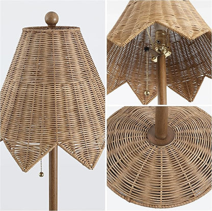 JONATHAN Y JYL5501A Tybee 60.5" Traditional Coastal Rattan Scalloped LED Floor Lamp Minimalist, Shabby Chic, Classic, Cottage, Bedroom, Living Room, Entryway, Office, Dining Room, Natural Brown
