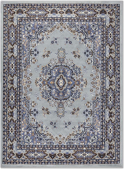 Home Dynamix Premium Sakarya Traditional Medallion Border Area Rug, Silver, 3'7"x5'2" Rectangle