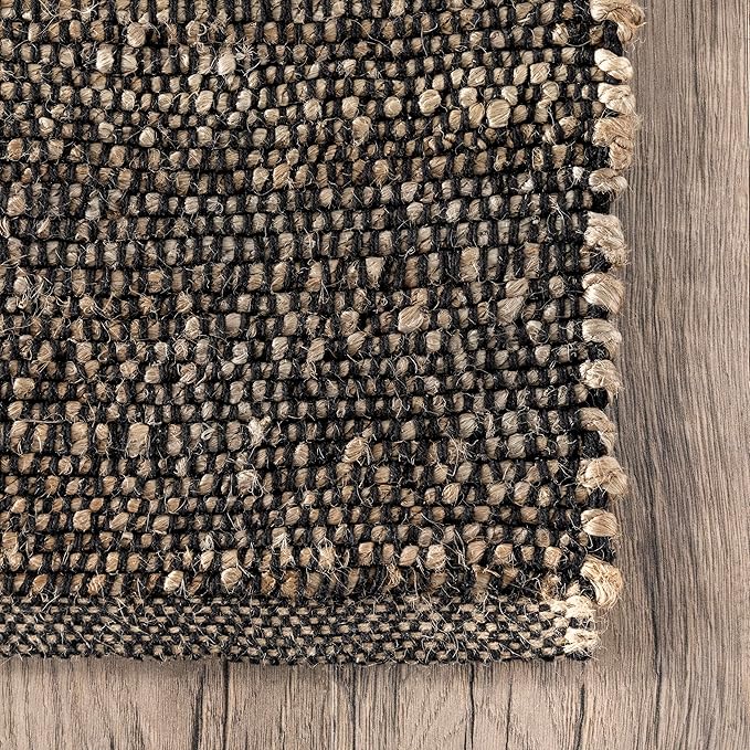 nuLOOM 3x5 Elfriede Jute & Cotton Hand Woven Area Rug, Charcoal, Solid Rustic Farmhouse Style, Weaved Design, Natural Fiber, For Bedroom, Living Room, Dining Room, Hallway, Office, Entryway