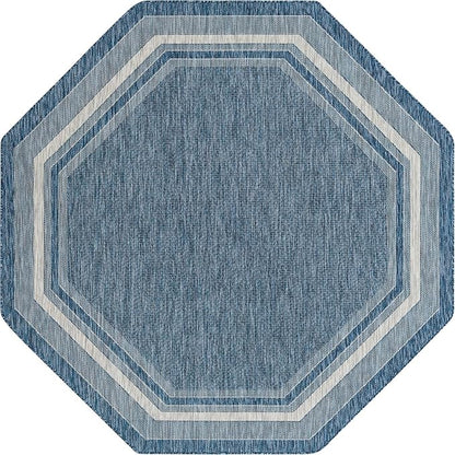 Unique Loom Outdoor Border Collection Area Rug - Soft Border (7' 10" Octagon, Blue/ Ivory)