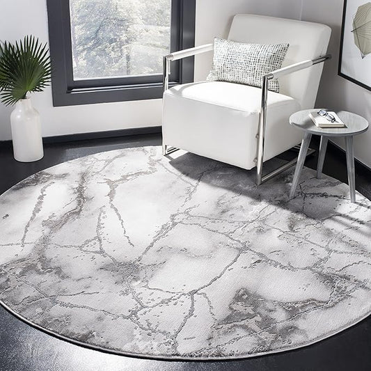 SAFAVIEH Craft Collection Area Rug - 5'3" Round, Grey & Silver, Modern Abstract Design, Non-Shedding & Easy Care, Ideal for High Traffic Areas in Living Room, Bedroom (CFT877G)