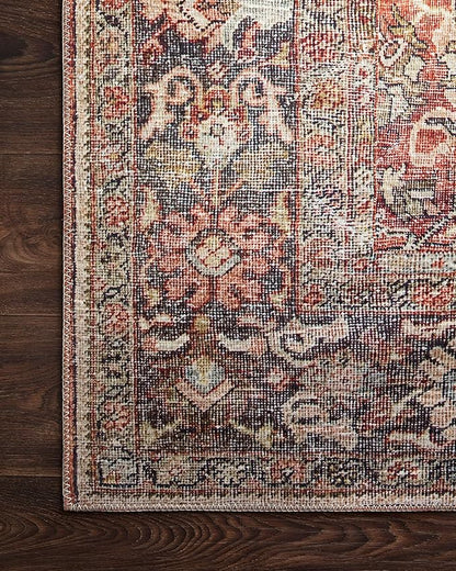 Loloi Layla Collection LAY-02 Spice/Marine 2'-6" x 12'-0" .13" Thick Runner Rug, Soft, Durable, Vintage Inspired, Distressed, Low Pile, Non-Shedding, Easy Clean, Printed, Living Room Rug