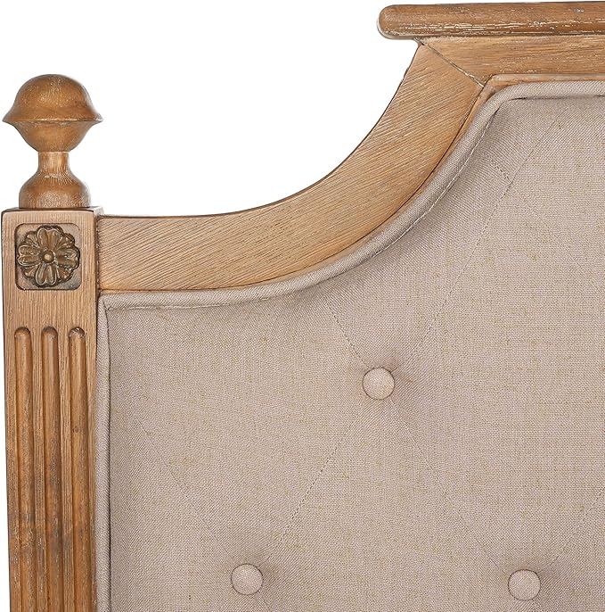 SAFAVIEH Home Collection Tufted Linen Headboard, QUEEN, Taupe/Rustic Oak