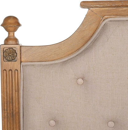 SAFAVIEH Home Collection Tufted Linen Headboard, QUEEN, Taupe/Rustic Oak