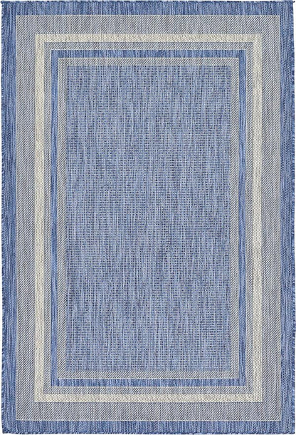 Unique Loom Outdoor Border Collection Area Rug - Soft Border (4' 1" x 6' 1" Rectangle, Blue/ Ivory)