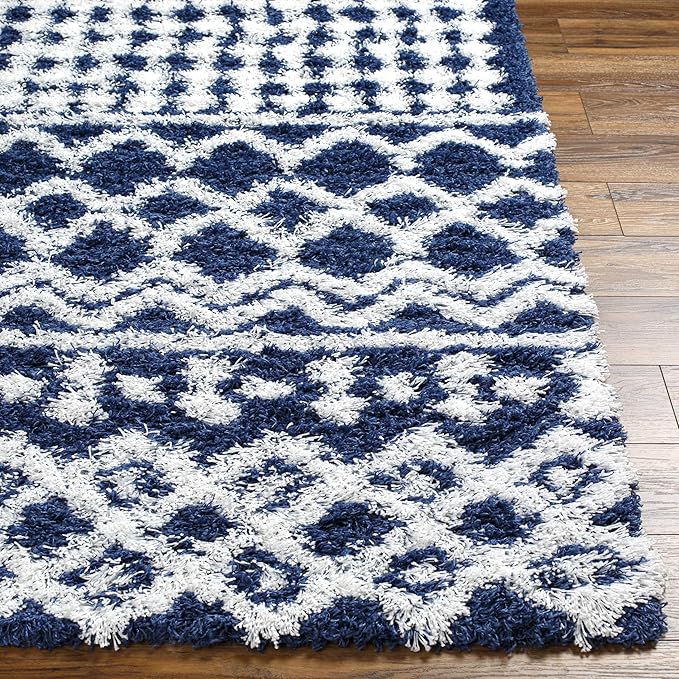 Livabliss Hapsburg Moroccan Shag Area Rug,7'10" x 10'3",Navy/White
