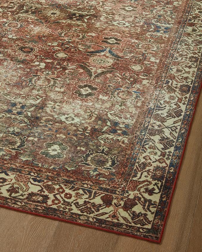 Loloi Magnolia Home by Joanna Gaines Banks Collection BAN-04 Brick/Ivory 2'-6" x 9'-6", .13" Pile Height, Machine Washable, Runner Rug