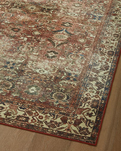 Loloi Magnolia Home by Joanna Gaines Banks Collection BAN-04 Brick/Ivory 7'-6" x 9'-6", .13" Pile Height, Machine Washable, Area Rug