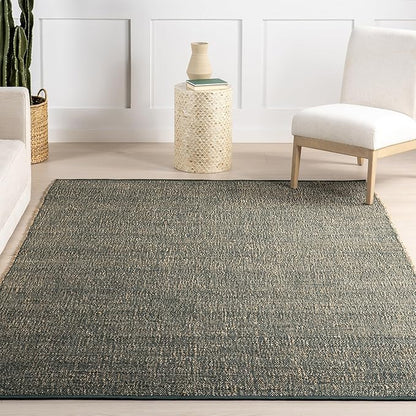 nuLOOM 6x9 Elfriede Jute & Cotton Hand Woven Area Rug, Green, Solid Rustic Farmhouse Style, Weaved Design, Natural Fiber, for Bedroom, Living Room, Dining Room, Hallway, Office, Entryway