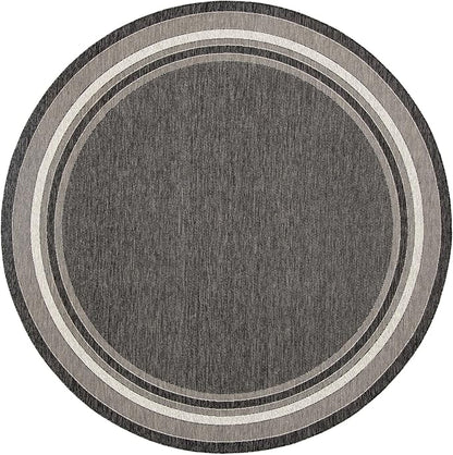 Unique Loom Outdoor Border Collection Area Rug - Soft Border (10' Round Black/Ivory)