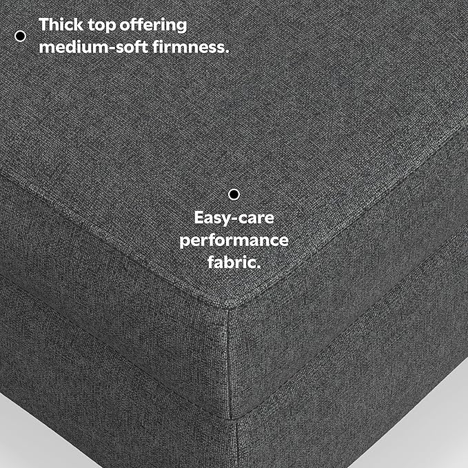 SIMPLIHOME Ava Large Rectangular Ottoman in 100% Recycled Polyester Tightly Woven Performance Fabric, Pebble Grey, 48-inches Wide, Multipurpose Table or Footrest Ottoman, Assembled, for Living Room