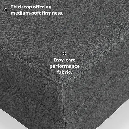 SIMPLIHOME Ava Large Rectangular Ottoman in 100% Recycled Polyester Tightly Woven Performance Fabric, Pebble Grey, 48-inches Wide, Multipurpose Table or Footrest Ottoman, Assembled, for Living Room