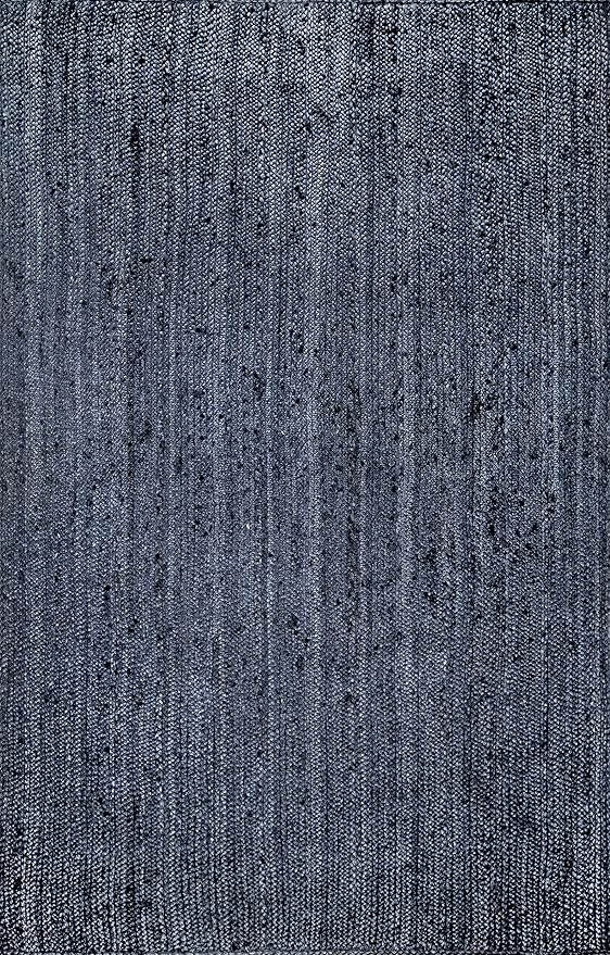 nuLOOM 4x6 Rigo Jute Hand Woven Area Rug, Navy, Solid Farmhouse Design, Natural Fiber, For Bedroom, Living Room, Dining Room, Hallway, Office, Kitchen, Entryway