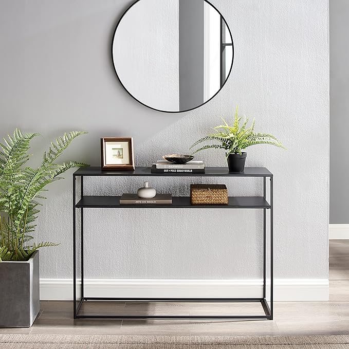 Crosley Furniture Braxton Sofa Console Table with Storage Shelf for Hall, Entryway, or Living Room, Matte Black