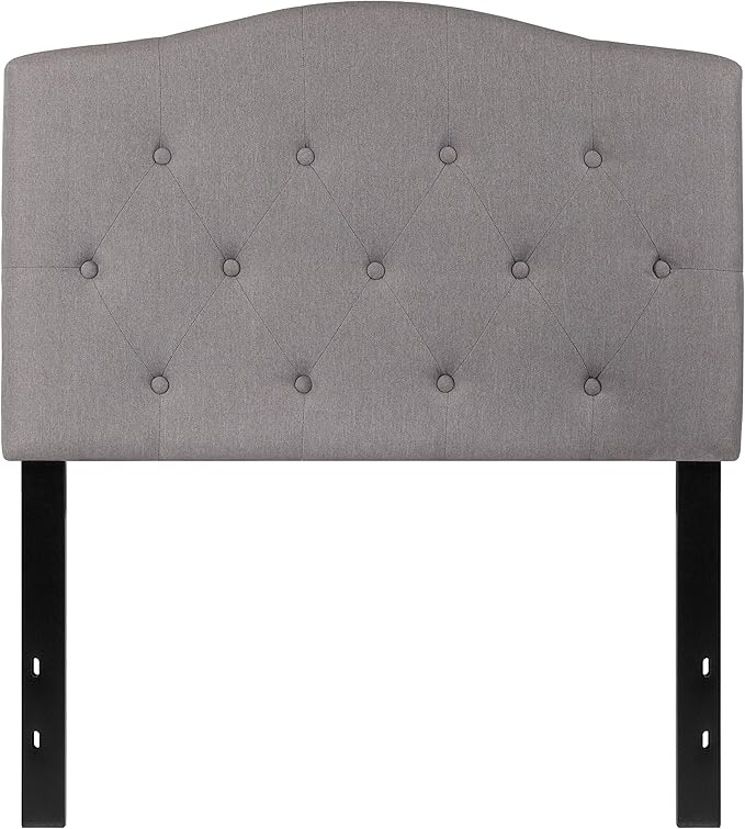 BizChair Arched Button Tufted Twin Size Headboard in Light Gray Fabric
