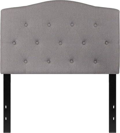BizChair Arched Button Tufted Twin Size Headboard in Light Gray Fabric