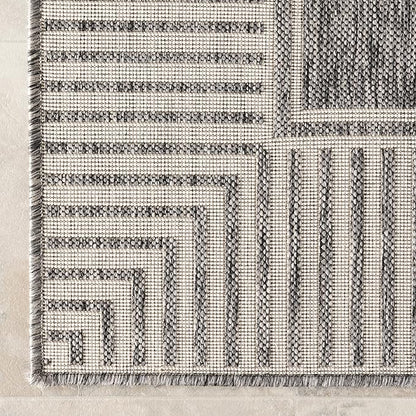 nuLOOM 8' x 10' Outdoor Area Rug, Casual Design with Striped Border, Stain Resistant, Highly Durable, for Patio, Balcony, Bedroom, Living Room, Dining Room, Bathroom, Steel