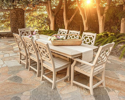 Martha Stewart by POLYWOOD Chinoiserie Outdoor Dining Side Chair, Slate Grey, Durable HDPE All-Weather, Comfortable Patio Seating with Latticework Back, Backyard, Garden Furniture, Made in The USA