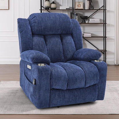Power Lift Chair for Elderly, Electric Recliner Chair with 8-Point Vibration Massage and Lumbar Heating with Charging Ports, Cup Holders, Standing Assistance Reclining - Bright Blue