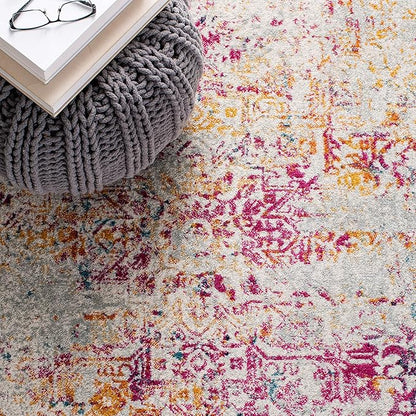 SAFAVIEH Area Rug 9x12 - Evoke Collection - Large - Ivory & Fuchsia, Distressed Design, Non-Shedding & Easy to Clean, Ideal for Living Room, Bedroom, Dining Space (EVK256Q)
