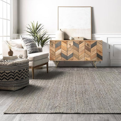 nuLOOM 5x8 Rigo Jute Hand Woven Area Rug, Grey, Solid Farmhouse Design, Natural Fiber, For Bedroom, Living Room, Dining Room, Hallway, Office, Kitchen, Entryway