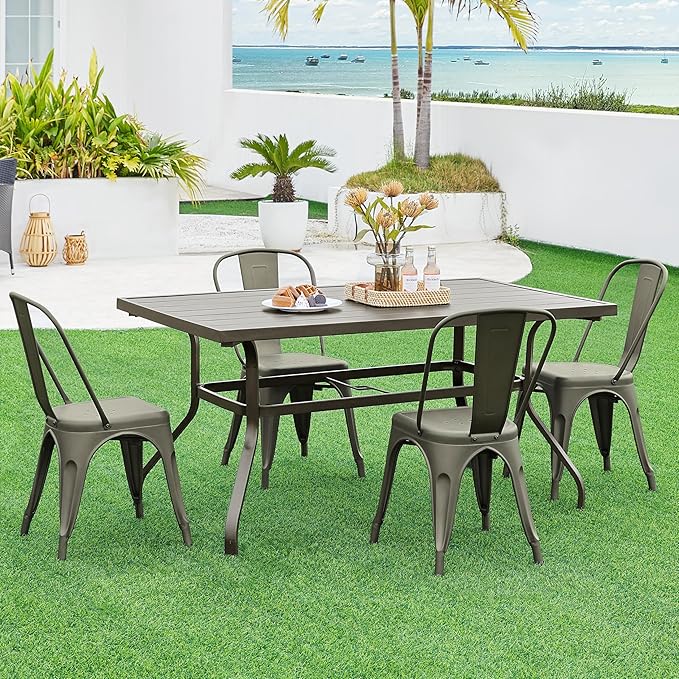 Yaheetech Metal Dining Chairs Set of 4, Industrial Stackable Kitchen Chairs with Back for Dining Room/Restaurant/Bistro/Patio, Indoor & Outdoor Use, Gun Metal