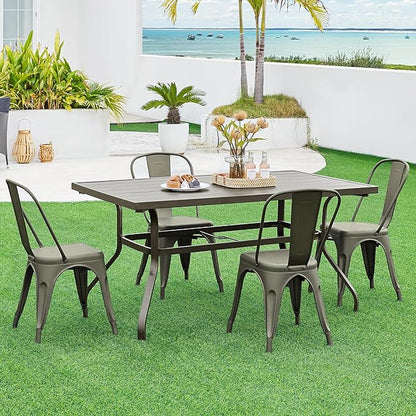 Yaheetech Metal Dining Chairs Set of 4, Industrial Stackable Kitchen Chairs with Back for Dining Room/Restaurant/Bistro/Patio, Indoor & Outdoor Use, Gun Metal