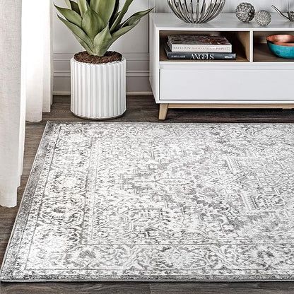 JONATHAN Y Modern Vintage Medallion Light Gray 9x9 Square Indoor Area Rug, Country, Floral, Easy-Cleaning for Living Room, Bedroom, Kitchen, Pet Friendly, Non-Shedding (MDP100A-9SQ)
