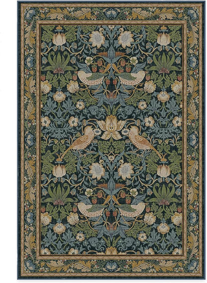 RUGGABLE x Morris & Co Washable Area Rug – Strawberry Thief Indigo 6x9, Stain-Resistant, Non-Slip – Medium Machine Washable Rugs for Living Room, Bedroom, Hallway, Entryway & Office–with Standard Pad