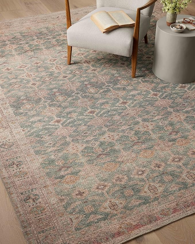 Loloi Angela Rose Aubrey Collection AUB-02 Aqua/Sand 5'-0" x 5'-0", .19" Pile Height, Round Area Rug