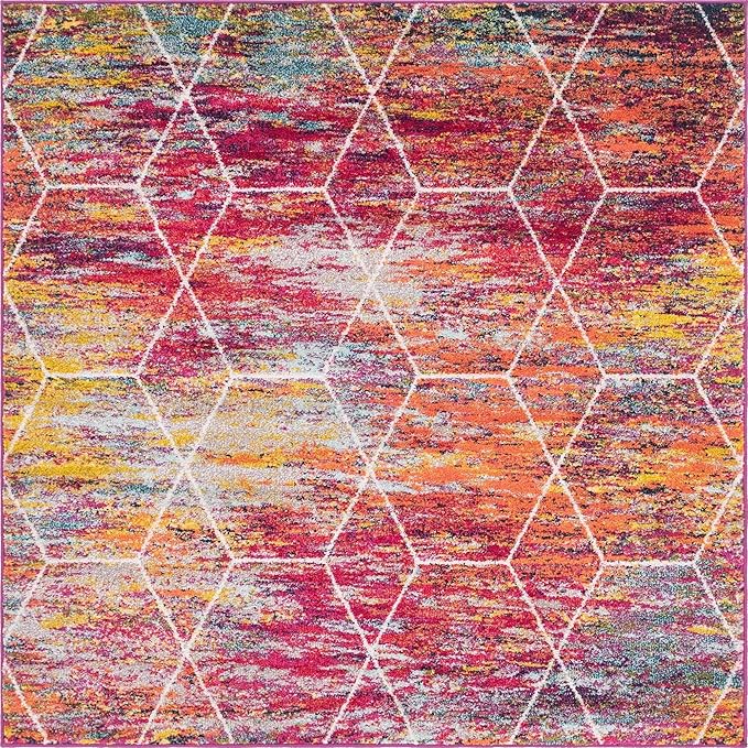 Unique Loom Trellis Frieze Collection Area Rug - Geometric (6' Square, Multi/ Ivory)
