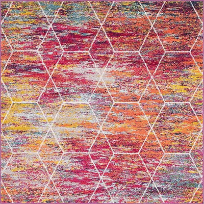 Unique Loom Trellis Frieze Collection Area Rug - Geometric (6' Square, Multi/ Ivory)